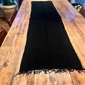 Cejon Women's Fringed Scarf 71 x 18" 100% Wool Solid Black
